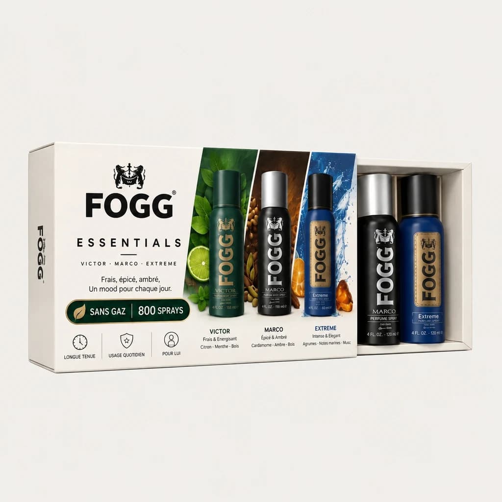 Coffret Essentials, vue d’ensemble : VICTOR · MARCO · EXTREME, 3 × 120 ml