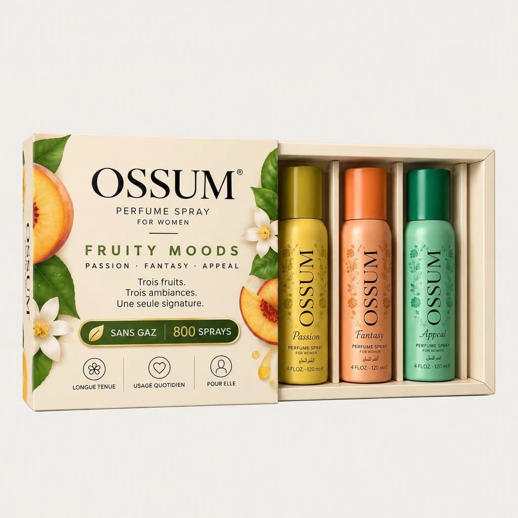 Coffret Fruity Moods, vue d’ensemble : PASSION · FANTASY · APPEAL, 3 × 120 ml