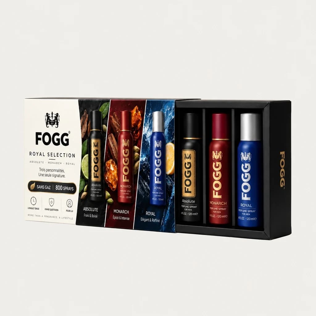 Coffret Royal Selection, vue d’ensemble : ABSOLUTE · MONARCH · ROYAL, 3 × 120 ml